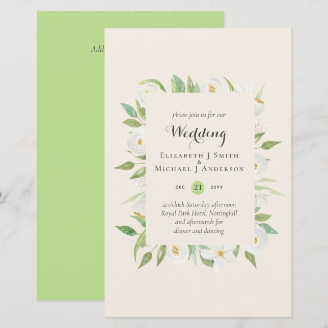 Magnolia Green Silence Budget Convite de casamento (Frente/Verso)