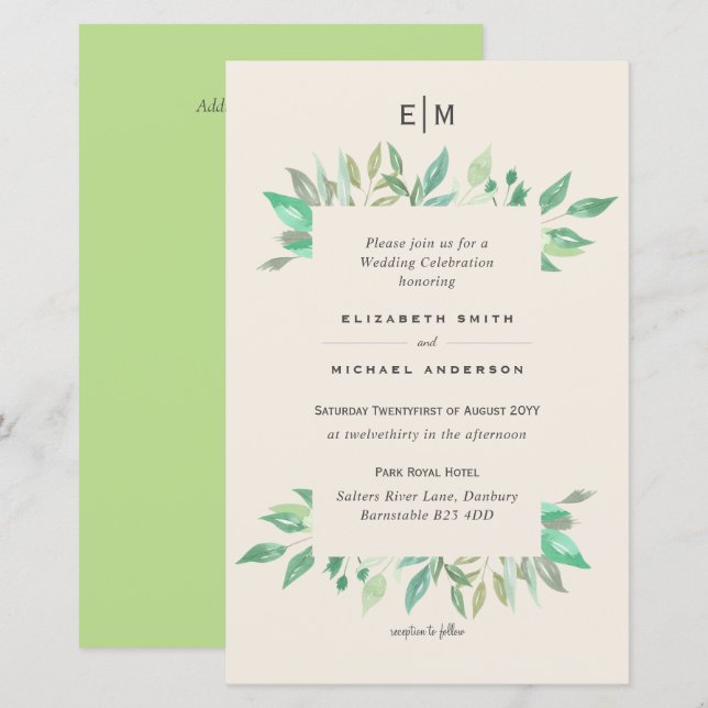 Magnolia Green Silence Budget Convite de casamento (Frente/Verso)