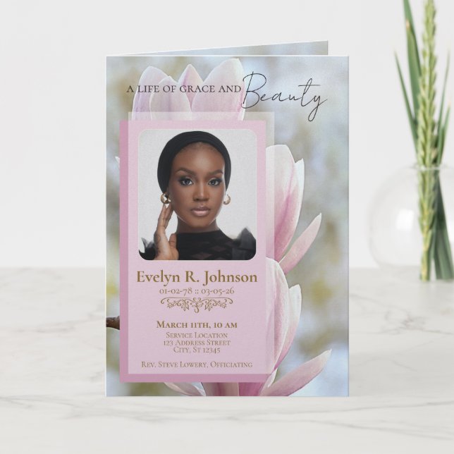 Magnólia Programa de Funeral Bifold 5-Fotos (Frente)