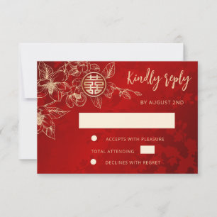 Magnolia Red Dourada China Wedding RSVP