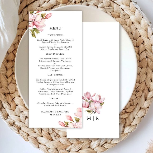 Magnolia Rosa Watercolor Menu Floral Weding (Criador carregado)