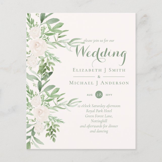 Magnolia Sage Green Floral Convites de casamento B (Frente)