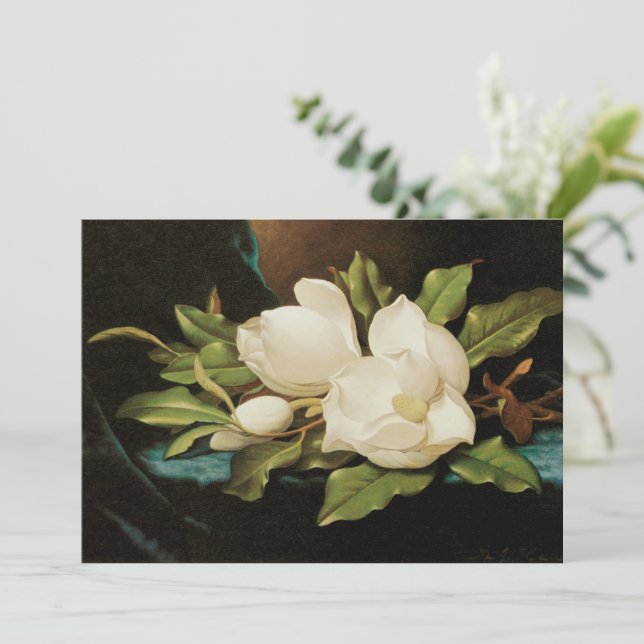 Magnolias gigantes em um pano veludo azul por MJ H (Em pé/Frente)