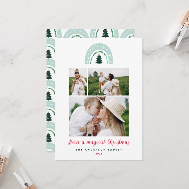 Magro arco-íris fofo moderno 3 foto Natal (Frente/Verso In Situ)