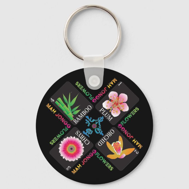 Mah Jongg 4 Flores Chaveiro (Frente)