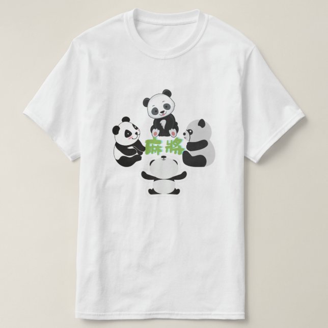 Mahjong Panda Cute Engraçado T-Shirt (Frente do Design)