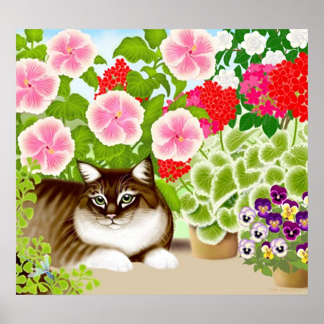 Maine Coon Cat em Garden Jungle Poster (Frente)