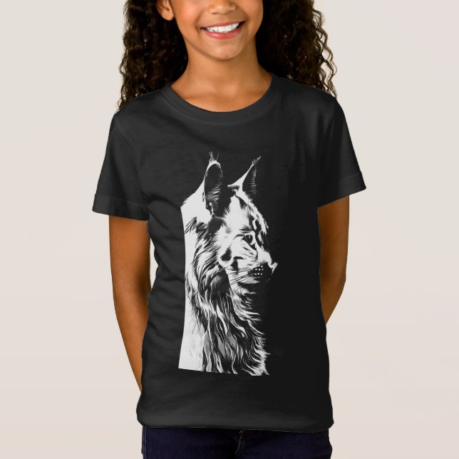 Maine Coon Girl's Black Jersey T-Shirt Kids (Frente)