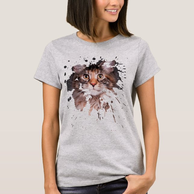 Maine Coon Retrato Splash T-Shirt (Frente)