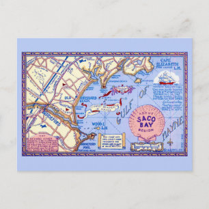 Maine - Mapa da Baía de Saco Cartão Postal