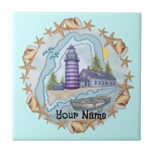 Maine Shells Lighthouse Azulejo (Frente)