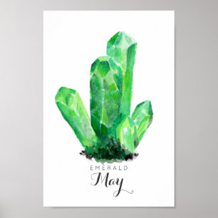 Maio Birthstone - poster esmeralda da aguarela  