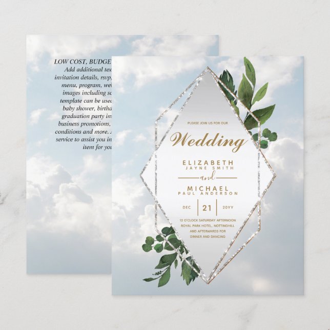 MAIS BAIXO ORÇAMENTO Convites para Casamento Verde (Frente/Verso)