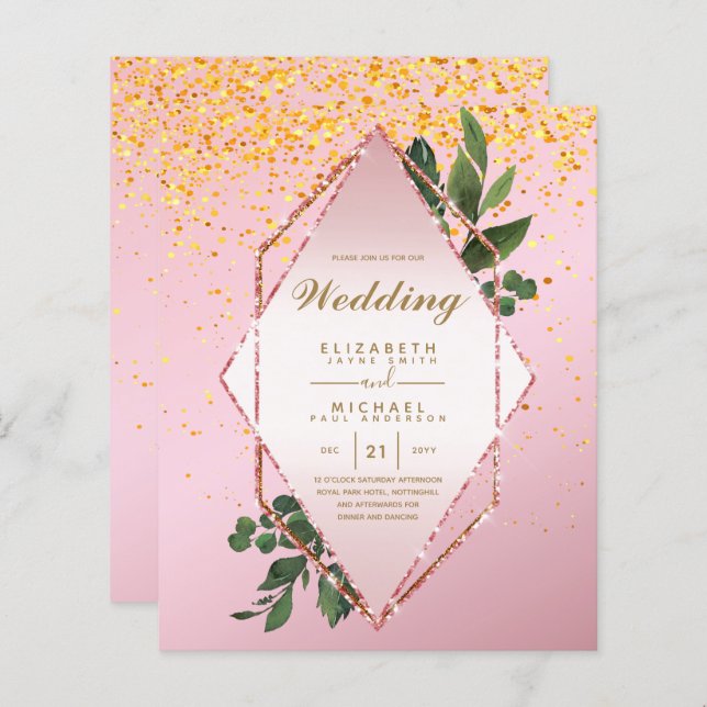 MAIS BAIXO ORÇAMENTO Convites para Casamento Verde (Frente/Verso)