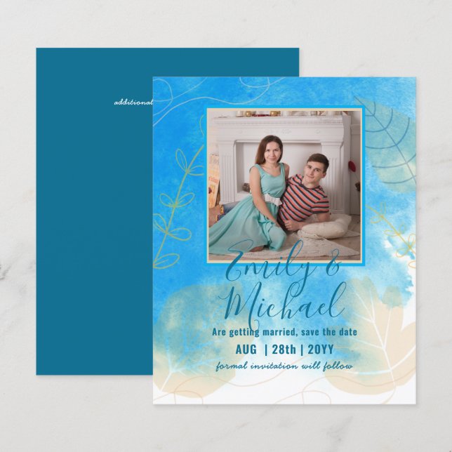 Mais Barato ORÇAMENTO FOTO Salvar Data Teal Dourad (Frente/Verso)