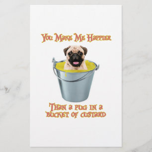 Mais feliz do que um Pug em um balde do creme