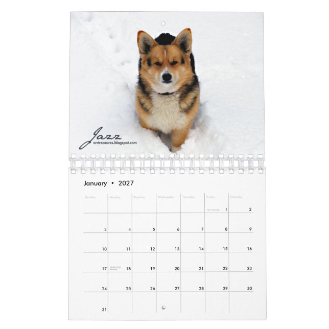 Mais mini calendário dos Corgis (com blogues) (Jan 2027)