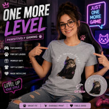 Mais Um Nível Camiseta Gamer de Gato | Gato Gamer 