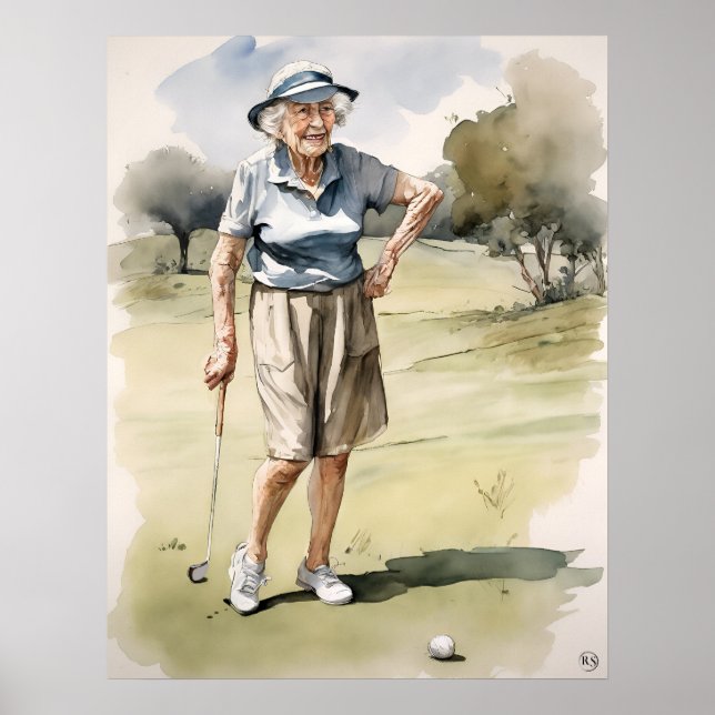 Mais velho Golfer - Impressão de Golfe Art (Frente)