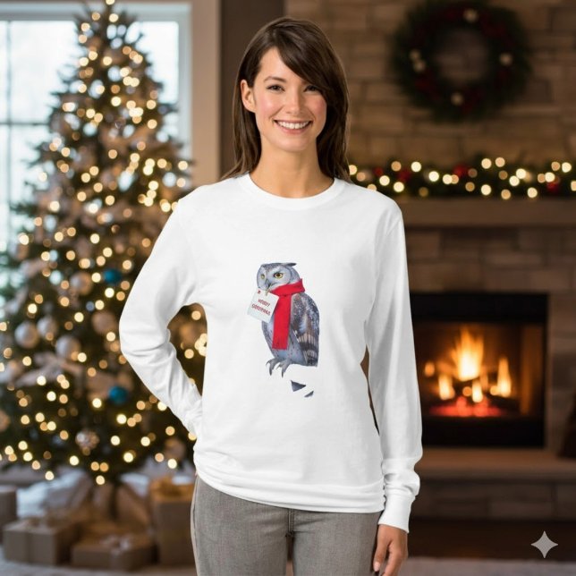 Majestic Christmas Owl Snowy Winter T-Shirt (Criador carregado)