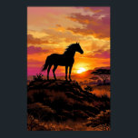 Majestic Horse Silhouette at Sunset Poster | Elega<br><div class="desc">Add refined drama to your space with this majestic horse silhouette at sunset poster, designed to combine artistic color, scenic composition, and elegant equestrian style. The glowing horizon and bold silhouette create a premium wall art look that fits beautifully in upscale rustic, western, boho, and modern interiors. This...</div>