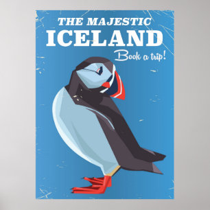Majestic Iceland Puffin vintage travel poster
