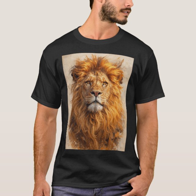 Majestic Lion Portrait – Golden Power T-Shirt (Frente)