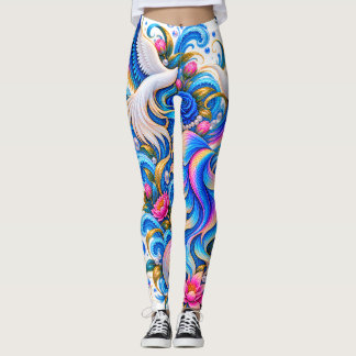 Majestoso Leggings de Arte de Cisne e Lótus