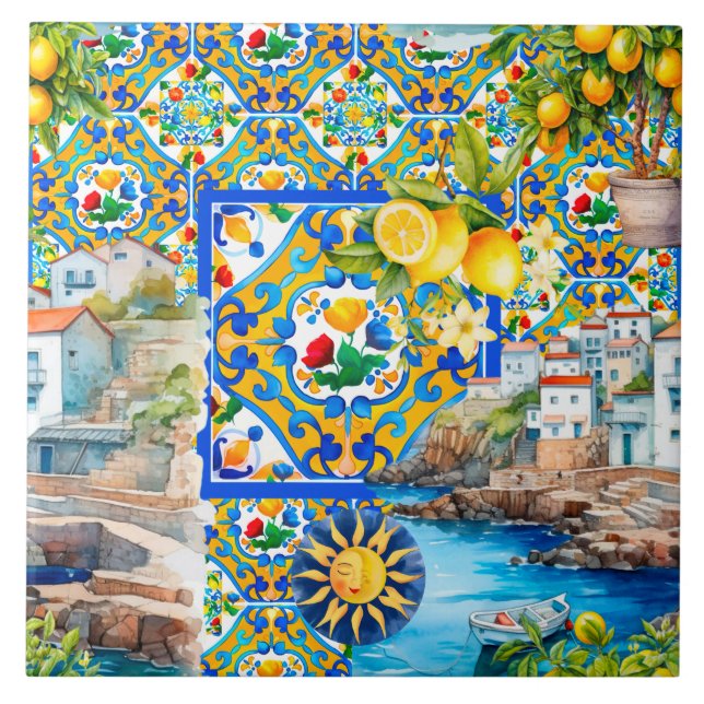 Majolica, limão, azulejos sicilianos, (Frente)