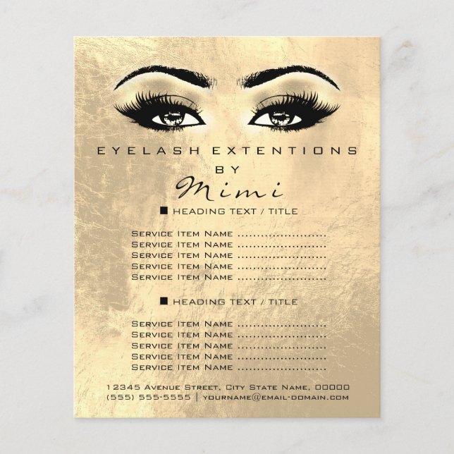 Makeup Artist Beaust Salon Lash Flyer Faux Dourado (Frente)