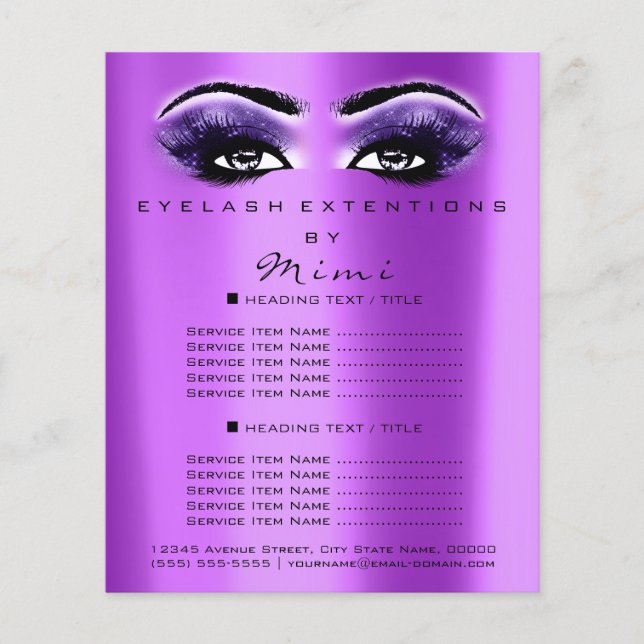 Makeup Artist Beaust Salon Lashes Flyer Purple (Frente)