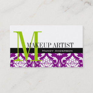 Makeup Artist Cartões de visitas Purple Damask