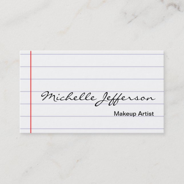 Makeup Artist Script Lined Paper Cartão de visita (Frente)
