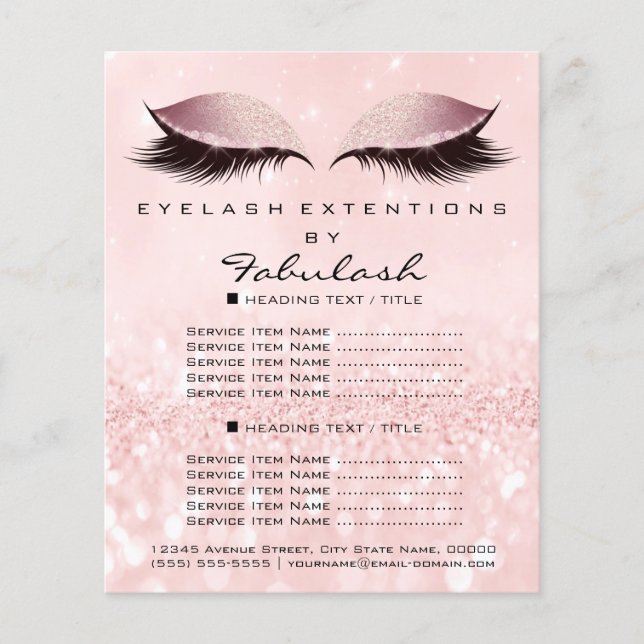 Makeup Beauty Salon Pink Glitter Flyer Pó Lash (Frente)