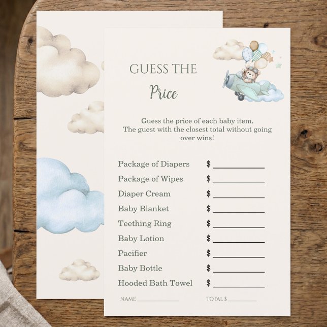 Mal Podemos Esperar Adivinhe o Preço do Jogo do Ch (Guess the Price Baby Shower Bearly Wait Airplane)