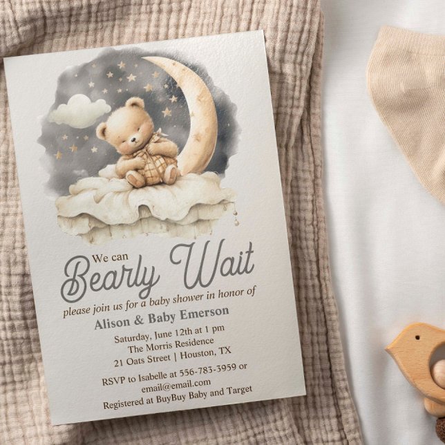 "Mal podemos esperar" Convite para Chás de fraldas ("We can Barely Wait" Sleepy Baby Shower Invitation)