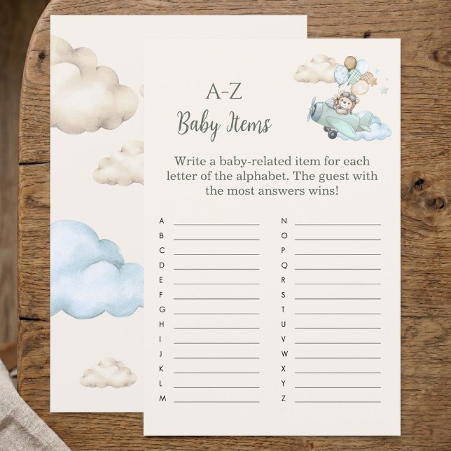 Mal Podemos Esperar Jogo de Chá de Bebê do Alfabet (A to Z Baby Items Game Bearly Wait Airplane Boy)
