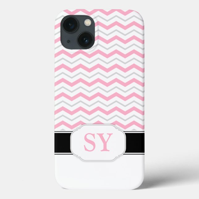 Mala cor-de-rosa e Cinza Chevron Monograma iPad 2/ (Verso)