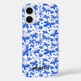 Mala de carteira iPhone com borboletas azuis