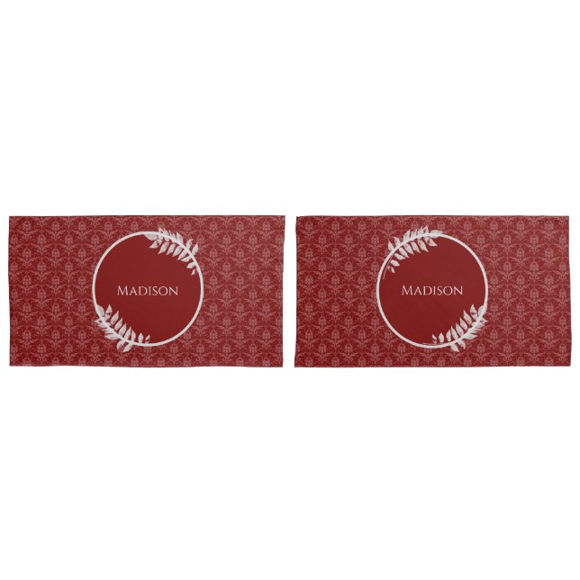 Mala do Travesseiro do Damask Elegante Vermelho (Frente - conjunto)