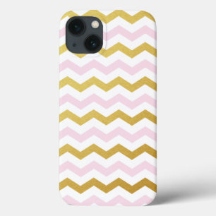Mala iPad do Padrão Chevron Dourado e rosa