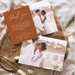 Maldito Casamento Laranja Queimado Minimalista Obr<br><div class="desc">Casamento de Orçamento Obrigado Cartões que têm uma foto na frente e atrás. Os cartões de agradecimento contêm uma tipografia cursiva moderna,  escrita com letra de mão,  que é elegante,  simples e moderna para usar após a celebração do dia do casamento.</div>