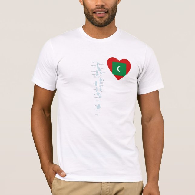 Maldivas Flag Heart and Map T-Shirt (Frente)