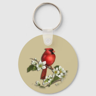 Male Cardinal em Dogwood Chaveiro