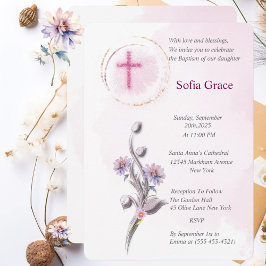 Maleável Cruz Rosa e Menina Floral Convite para Ba