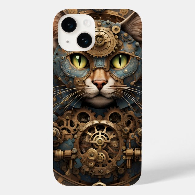 maleta azul-steampunk cat AI art Case-Mate iPhone  (Verso)