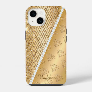 Maleta Dourada e Ouros Faux iPhone 14 Alto, Glossy