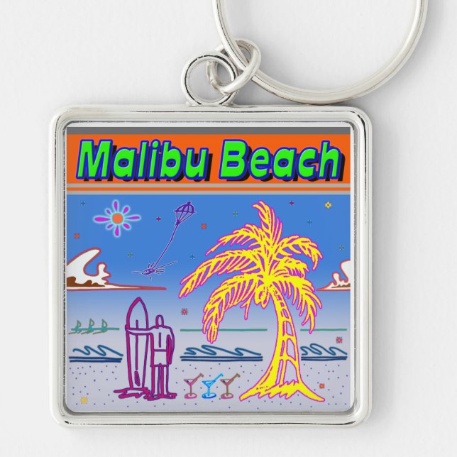 "Malibu Beach" Surfer Chaveiro (Frente)