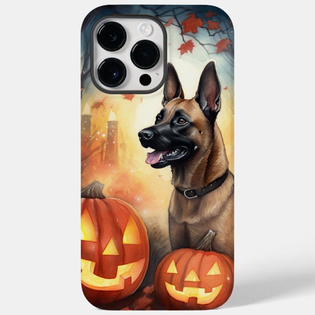 Malinoi Belga Halloween Com Pumpkins Assustado (Verso)