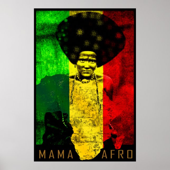 Mama Afro Africa Map Reggae Art Impressão (Frente)